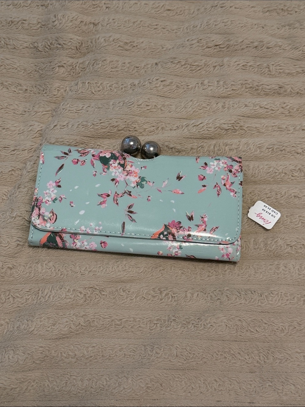 Icing Mint Floral Wallet with Pink Blossom Print